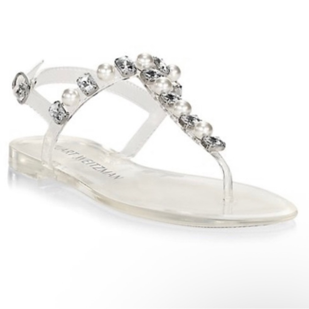 Stuart Weitzman Goldie Crystal Jelly Clear Sandals